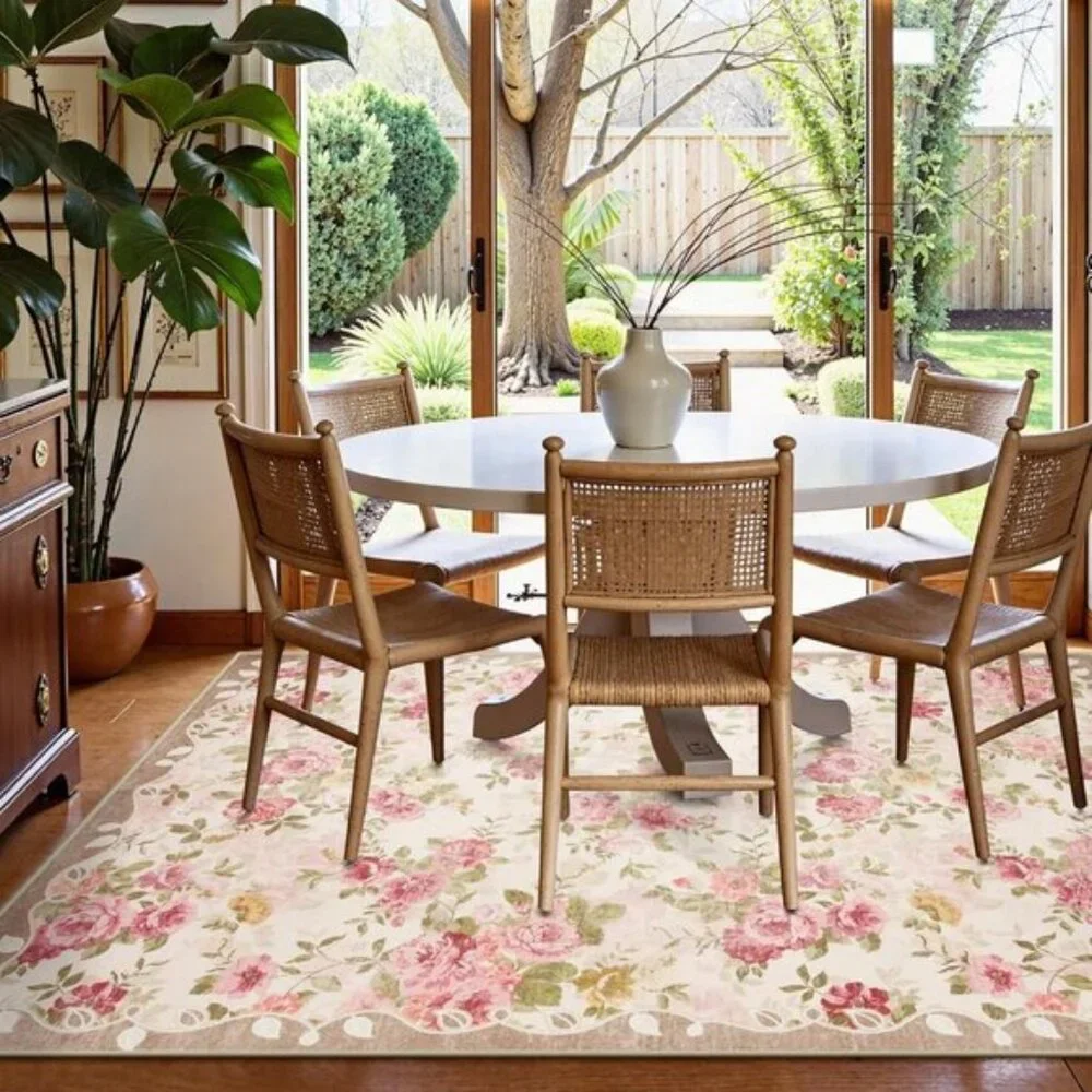 New 6x9 Washable Boho Floral Vintage Non-Slip Rug, Carpet for Home & Room Decor